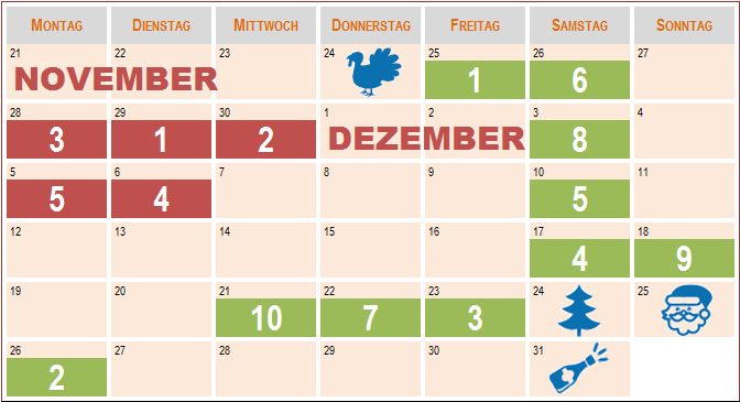 USA-Shopping-Kalender Weihnachten 2016