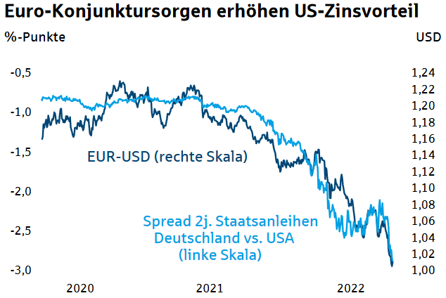 EUR/USD und Zinsspread 2-jährige Staatsanleihen